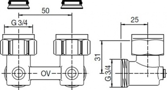 Oventrop Multiflex F 3/4" x 3/4" Узел присоединения угловой